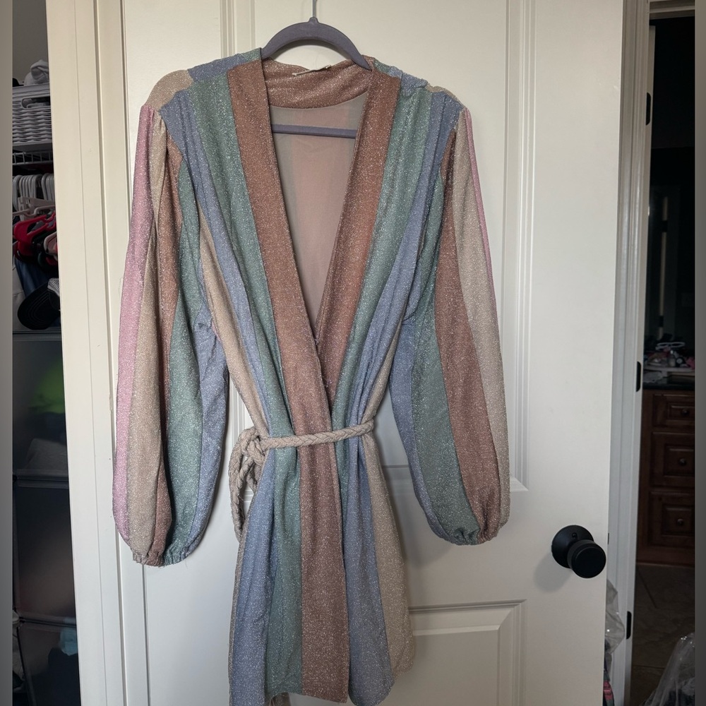 Storia multicolored stripe glitter wrap dress size M